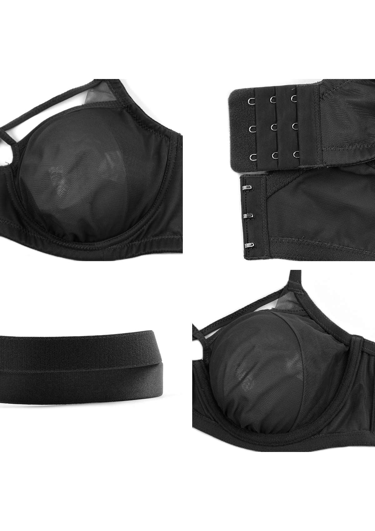 Billie Cross Front Strap Smooth Sheer Mesh Underwire Bra - HSIA