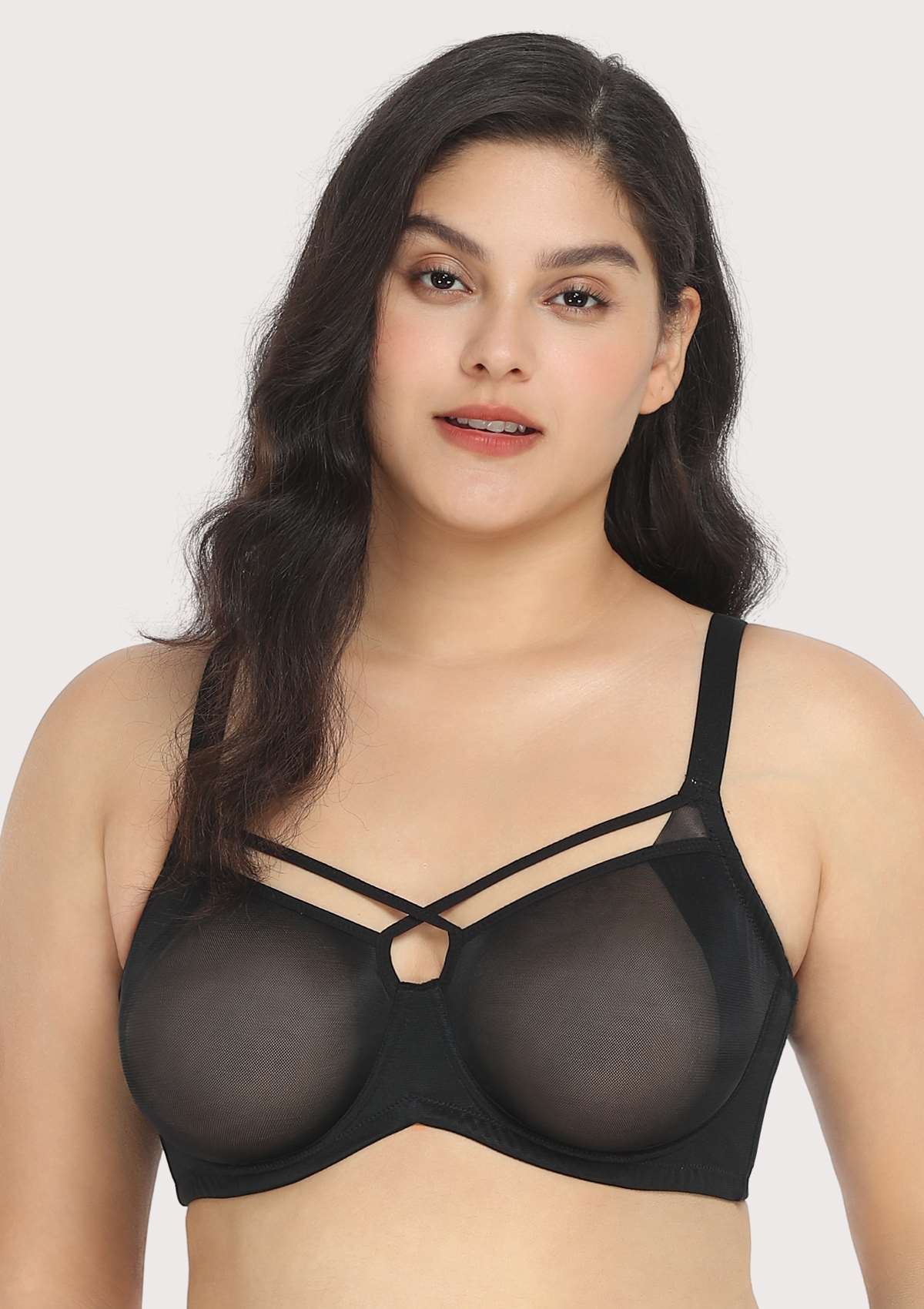 Billie Cross Front Strap Smooth Sheer Mesh Underwire Bra - HSIA