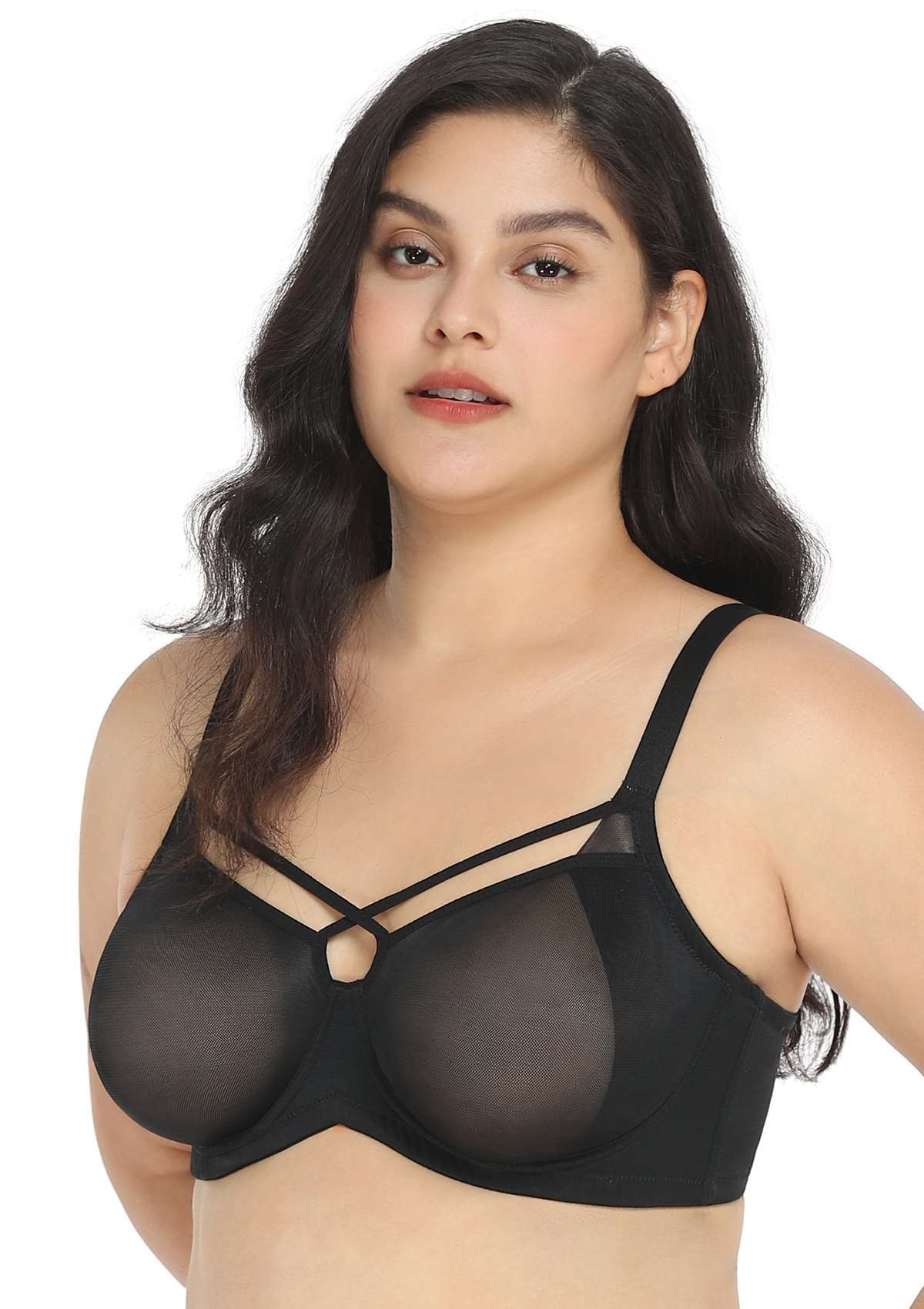 Billie Cross Front Strap Smooth Sheer Mesh Underwire Bra - HSIA