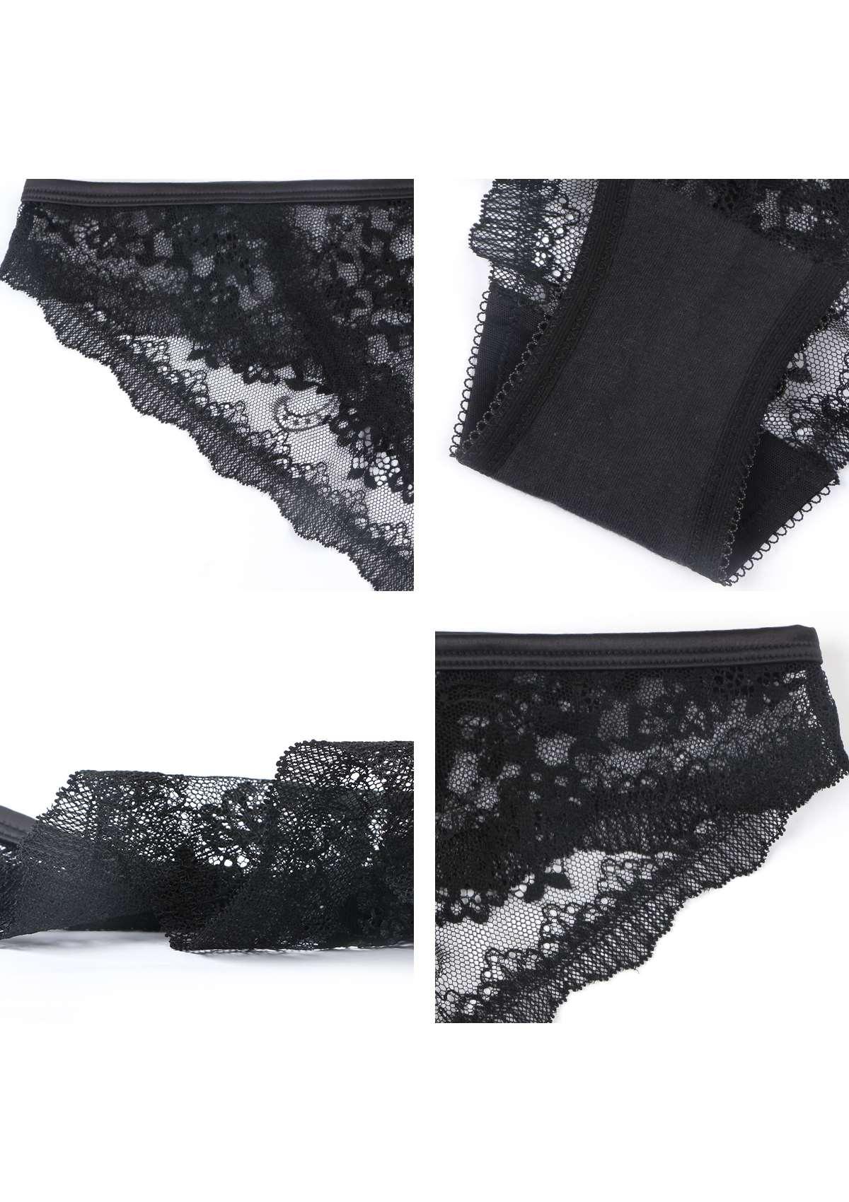 HSIA Floral Bridal Lace Back Black Bikini Underwear - HSIA