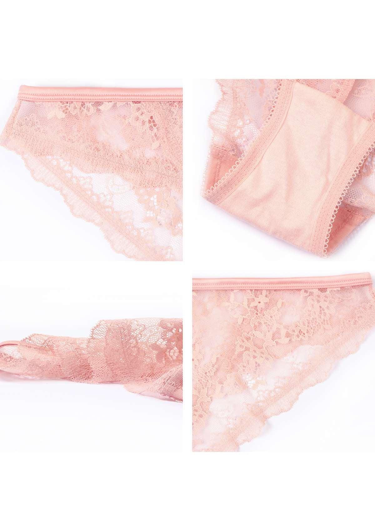 HSIA Floral Bridal Lace Back Pink Bikini Underwear - HSIA