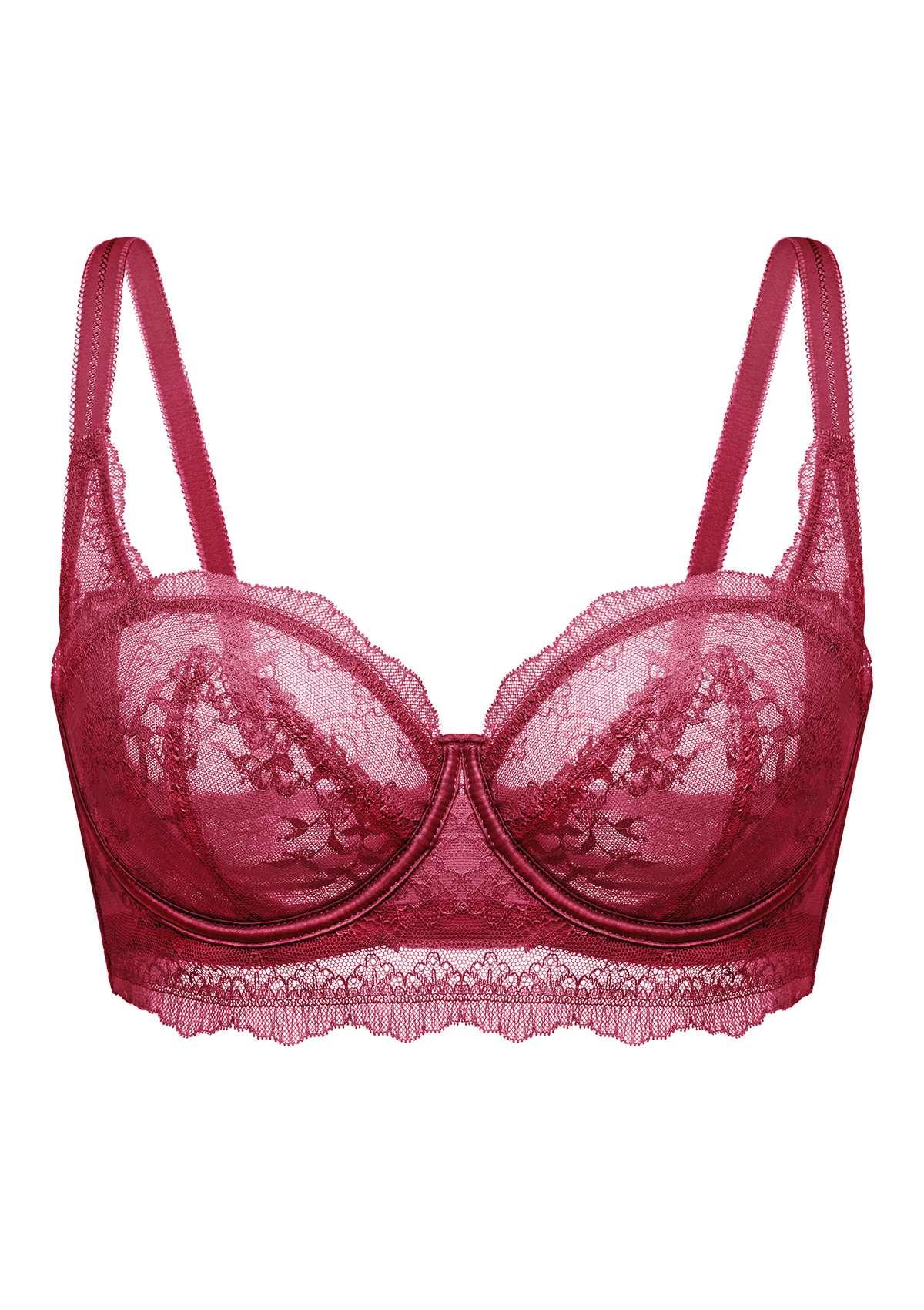 HSIA Floral Lace Unlined Bridal Burgundy Balconette Bra Set - HSIA