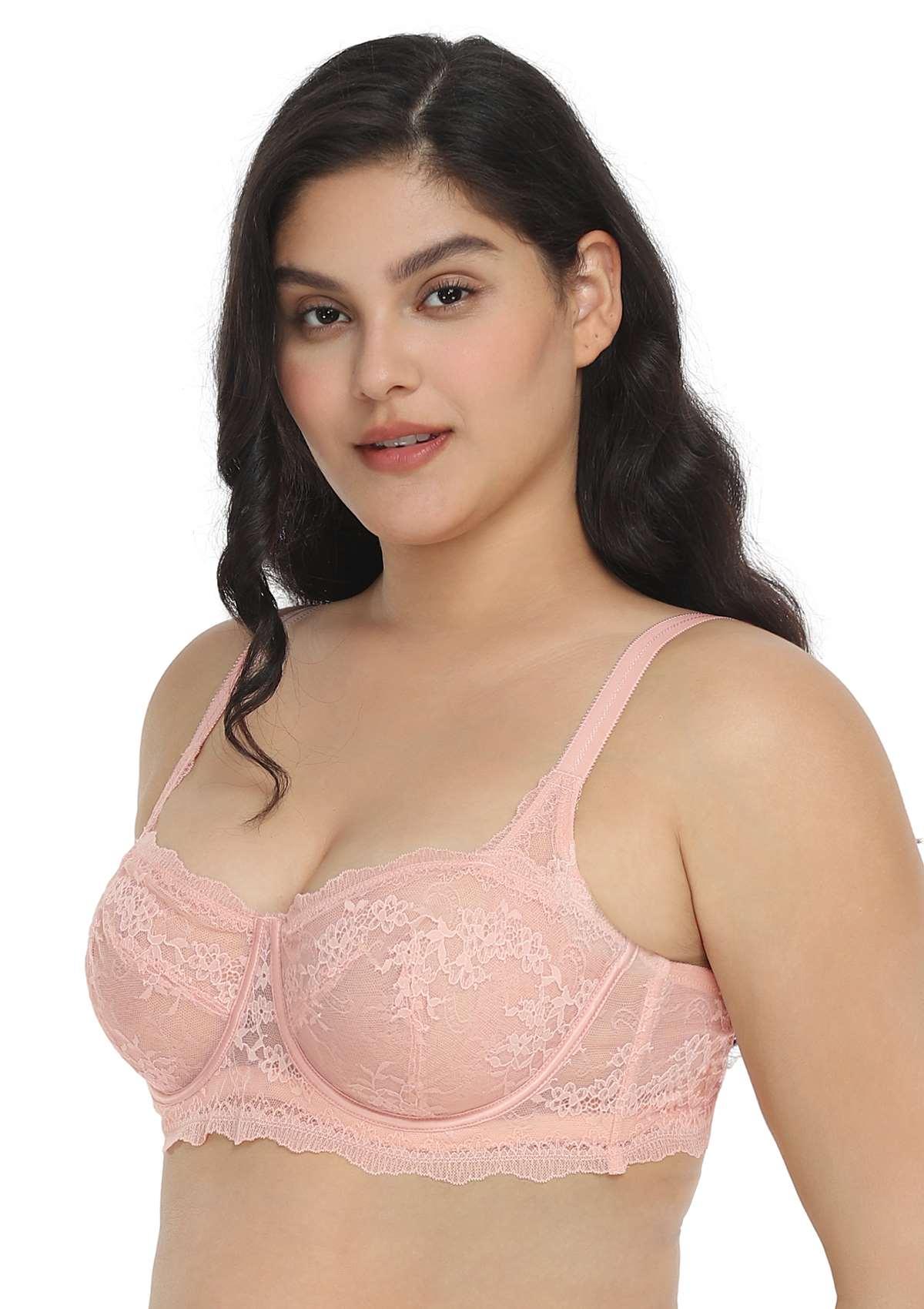 HSIA Floral Lace Unlined Bridal Pink Balconette Bra Set - HSIA