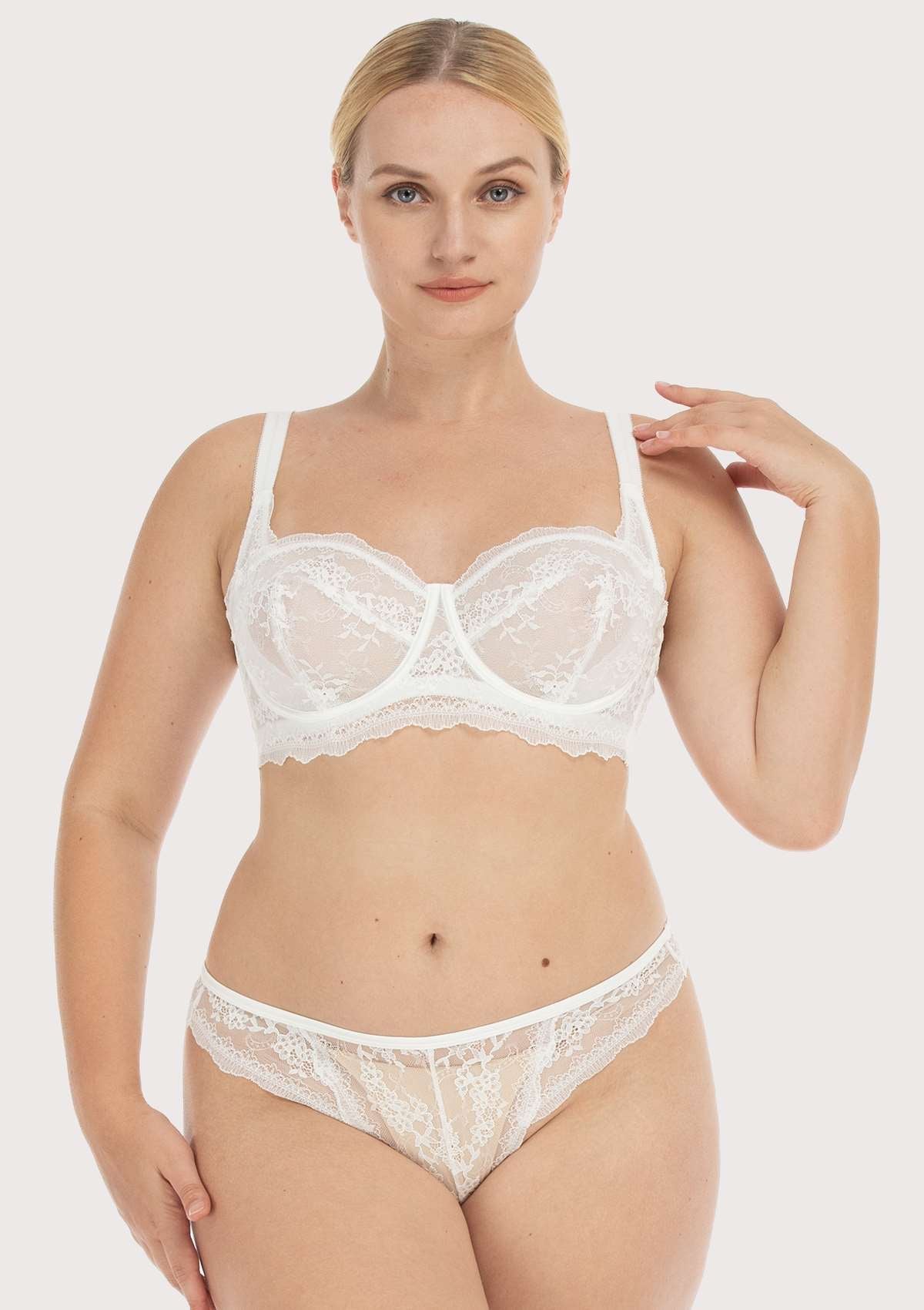 HSIA Floral Lace Unlined Bridal White Balconette Bra Set - HSIA