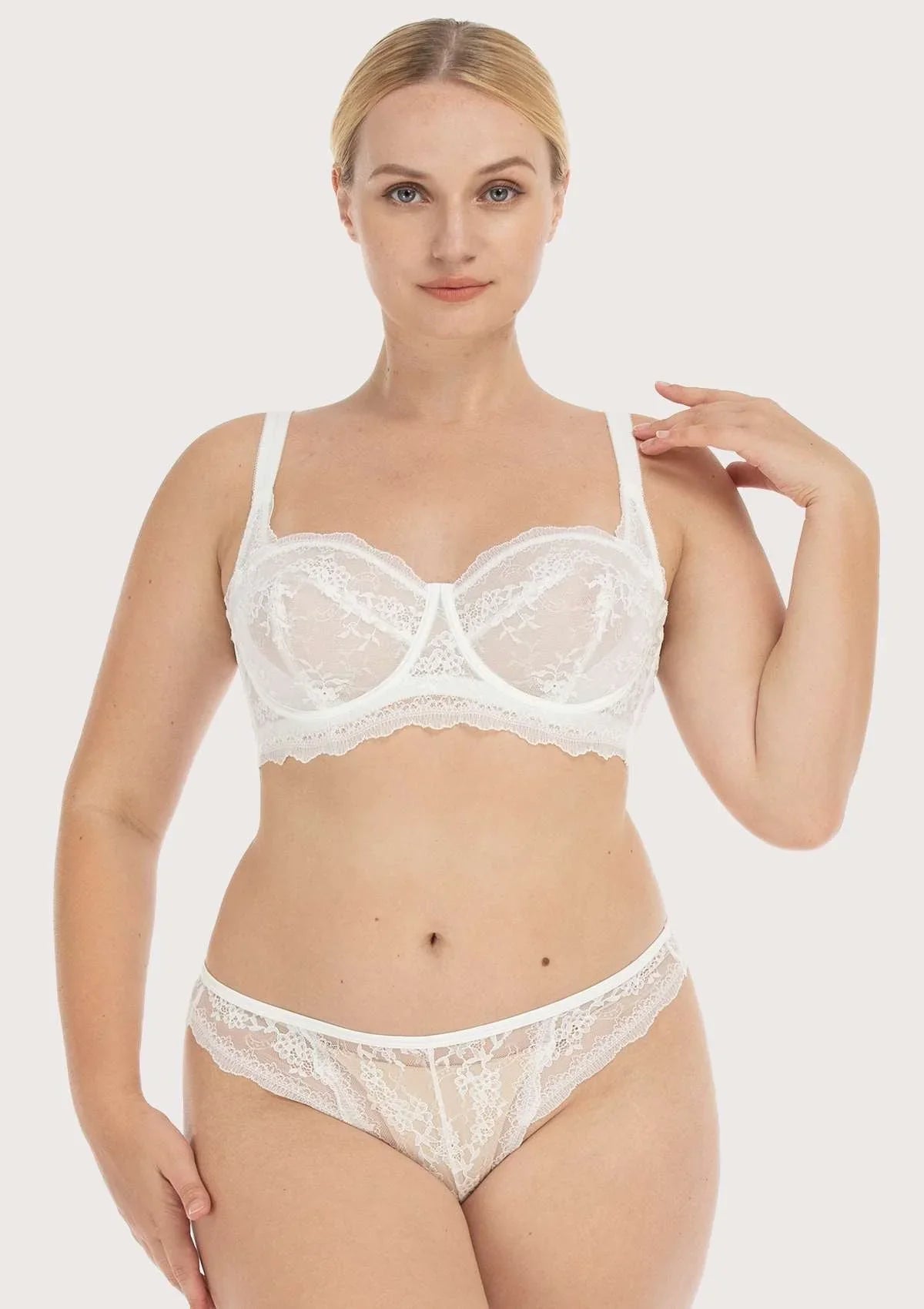 HSIA Floral Lace Unlined Bridal White Balconette Bra Set - HSIA