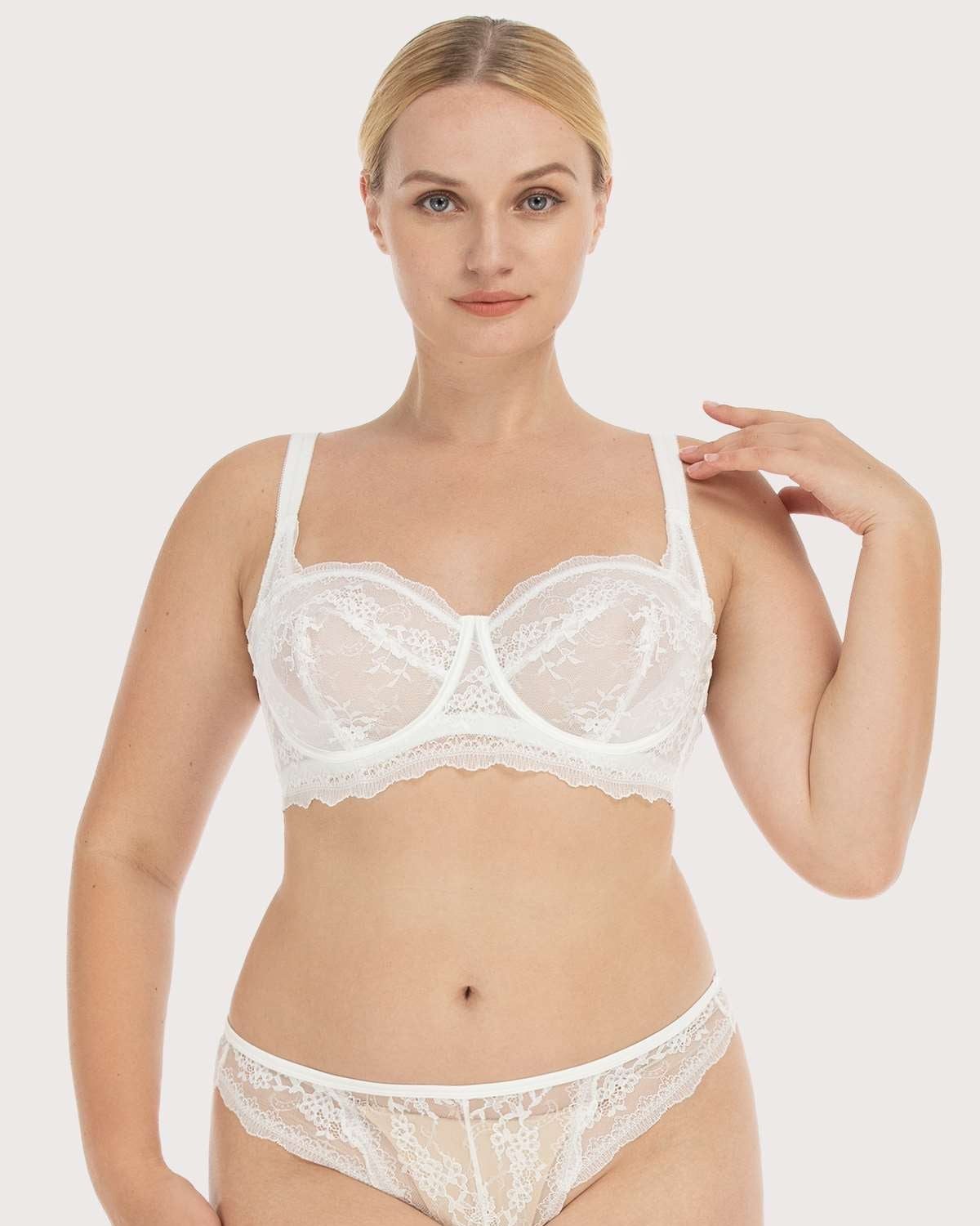 HSIA Floral Lace Unlined Bridal White Balconette Bra Set - HSIA