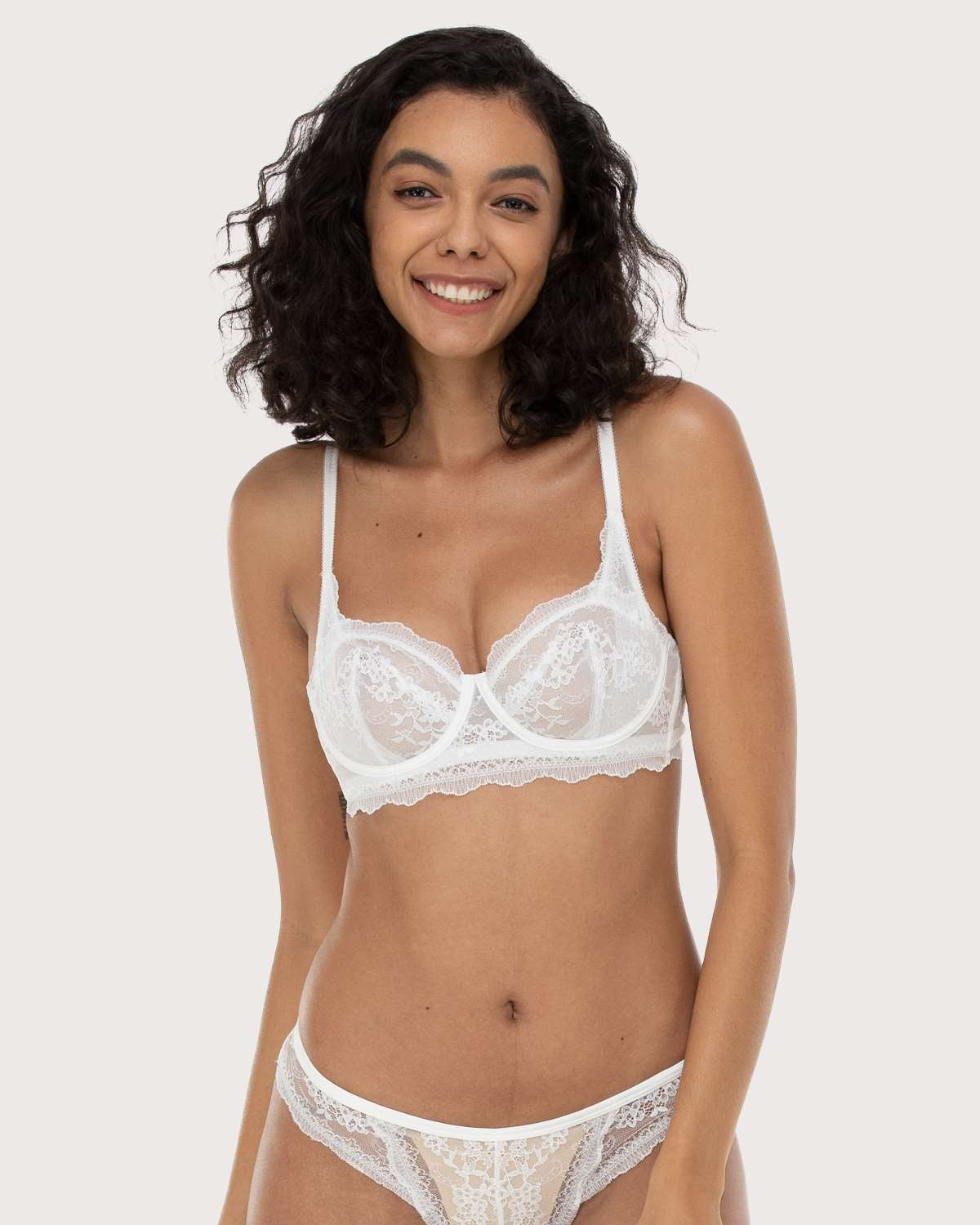 HSIA Floral Lace Unlined Bridal White Balconette Bra Set - HSIA