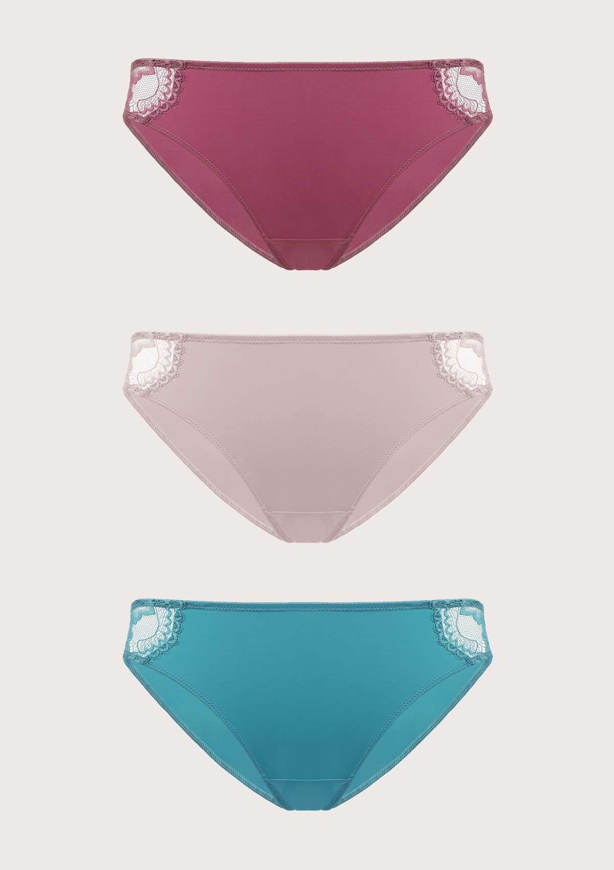 HSIA Lace Flower Trim Bikini Panties 3 Pack - HSIA