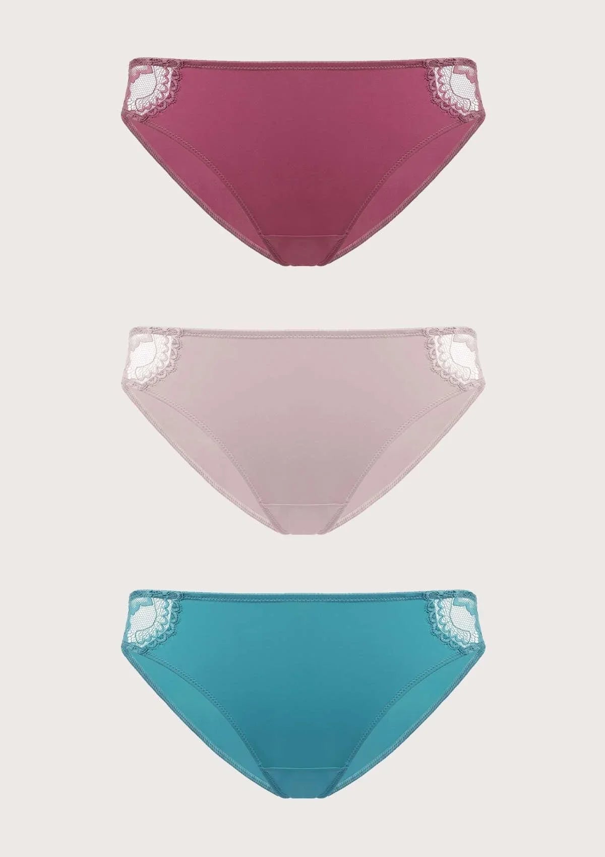 HSIA Lace Flower Trim Bikini Panties 3 Pack - HSIA