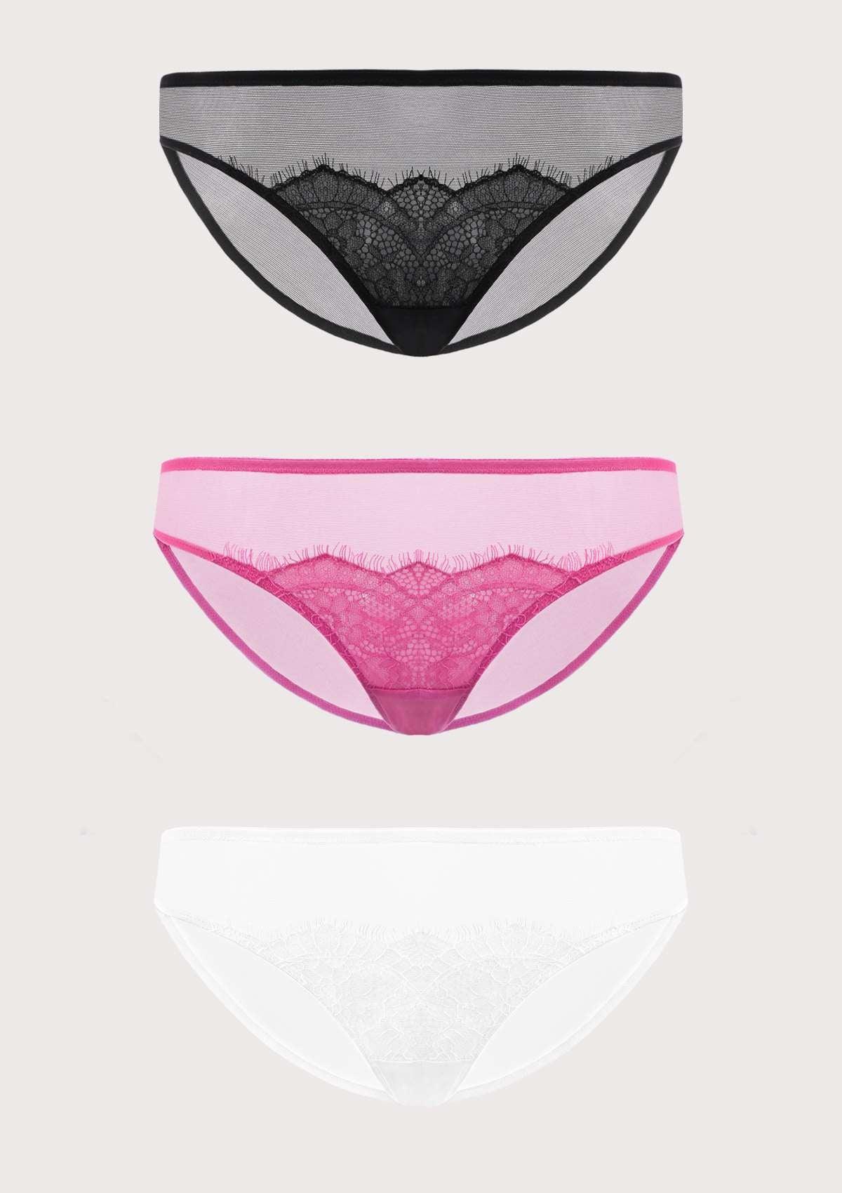 HSIA Mesh Eyelash Lace Bikini Panties 3 Pack - HSIA