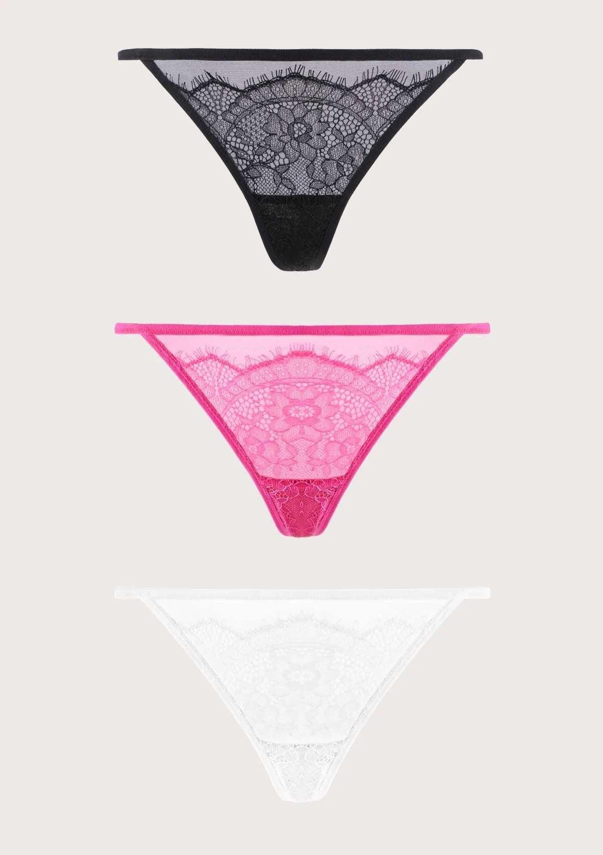 HSIA Mesh Eyelash Lace String Thongs 3 Pack - HSIA