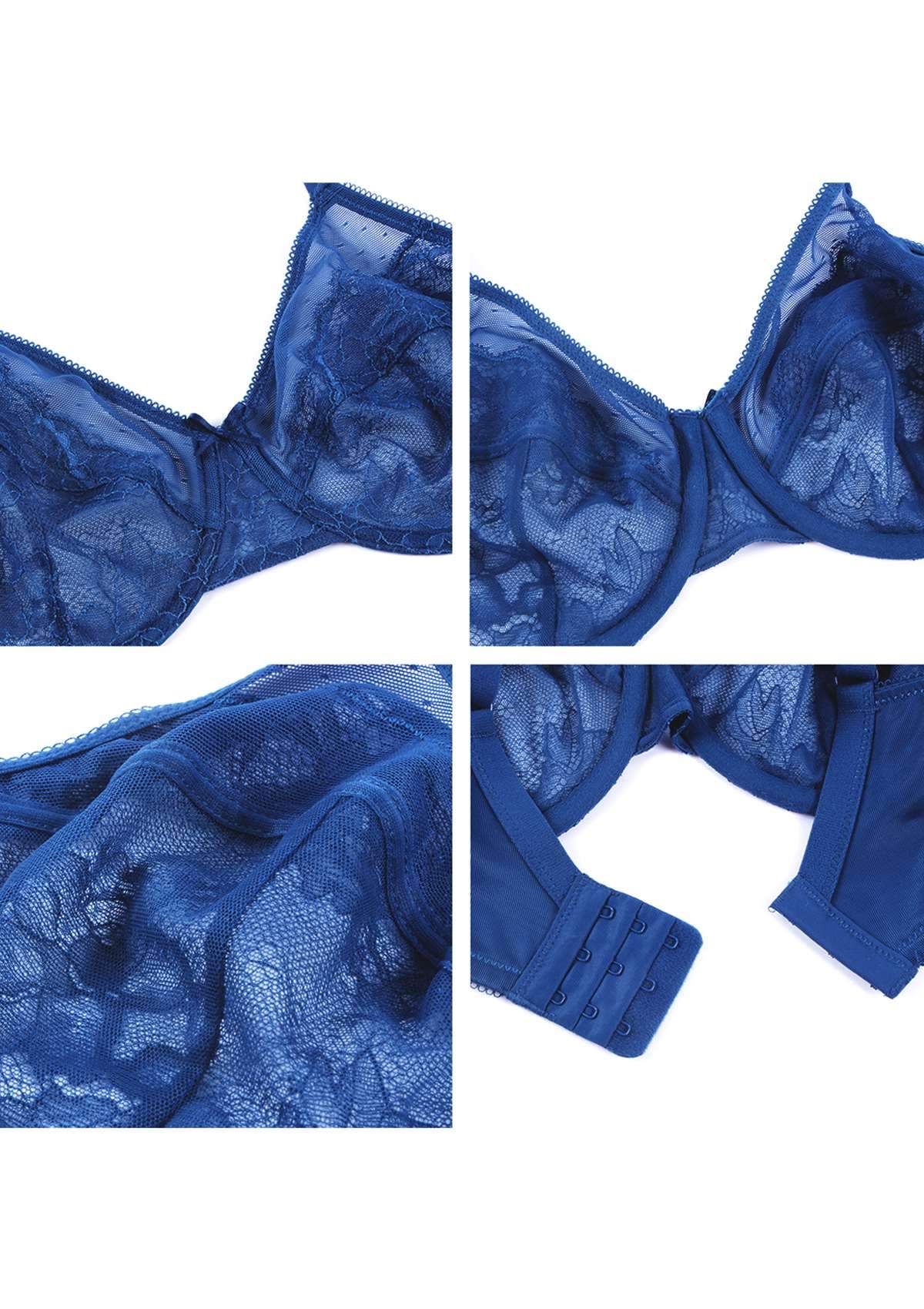 (Cardi B recommends)Enchante Lace Blue Unlined Underwire Bra - HSIA