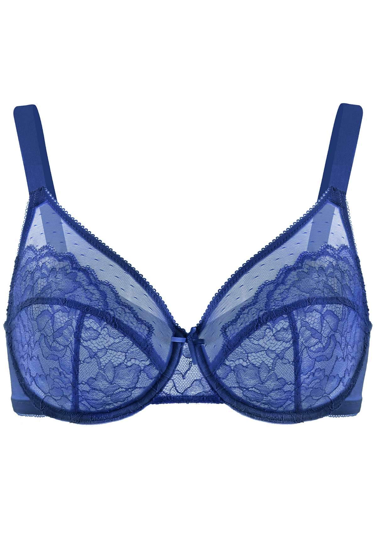 (Cardi B recommends)Enchante Lace Blue Unlined Underwire Bra - HSIA