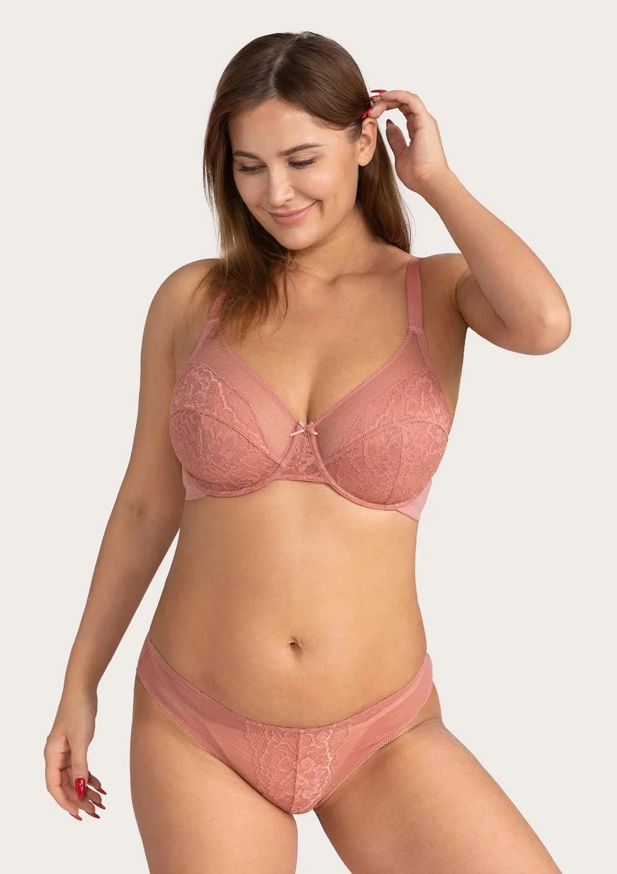(Cardi B recommends)Enchante Light Coral Lace Underwire Bra - HSIA