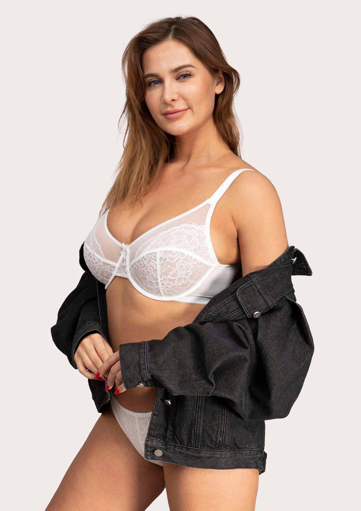 (Cardi B recommends)Enchante White Lace Underwire Bra Set - HSIA