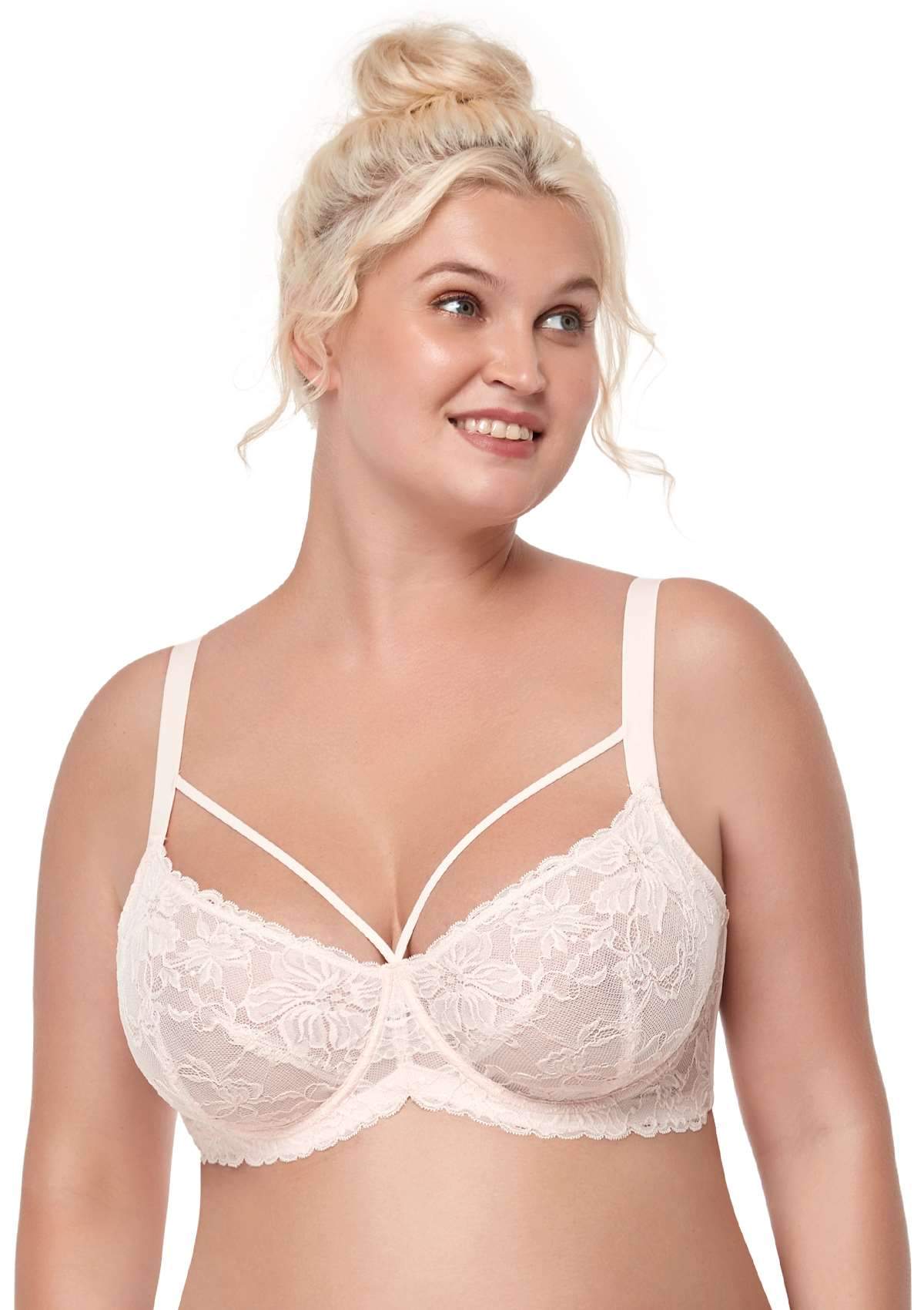Pretty In Petals Pink Unlined Strappy Lace Bra - HSIA
