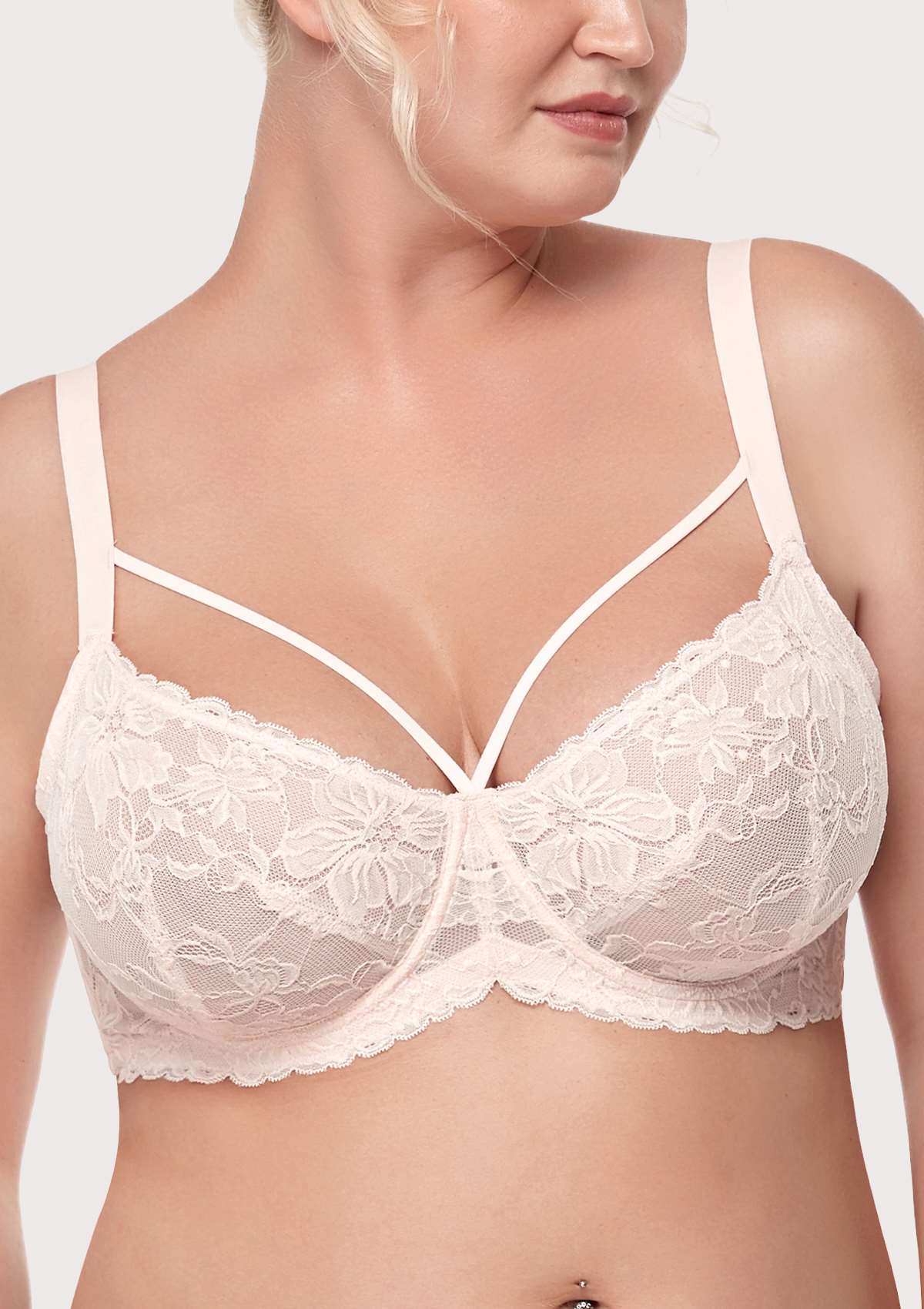 Pretty In Petals Pink Unlined Strappy Lace Bra - HSIA