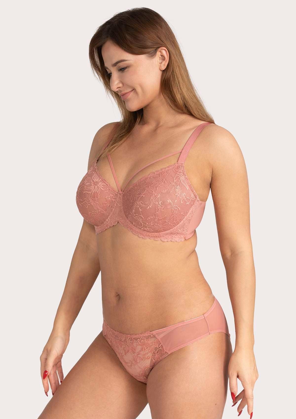 Pretty In Petals Pink Unlined Strappy Lace Bra - HSIA