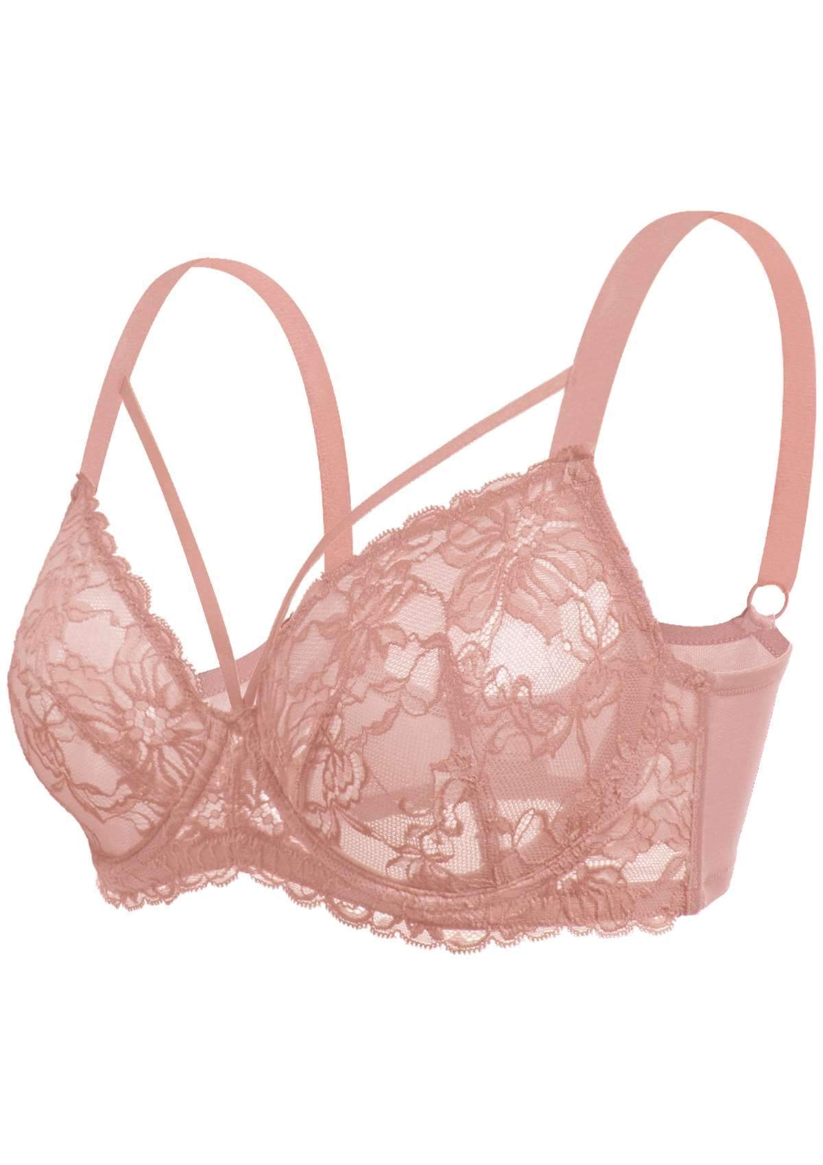Pretty In Petals Pink Unlined Strappy Lace Bra - HSIA