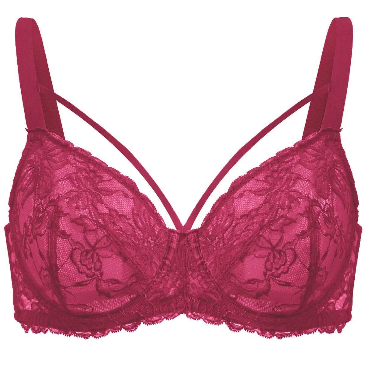 Pretty In Petals Red Unlined Strappy Lace Bra - HSIA