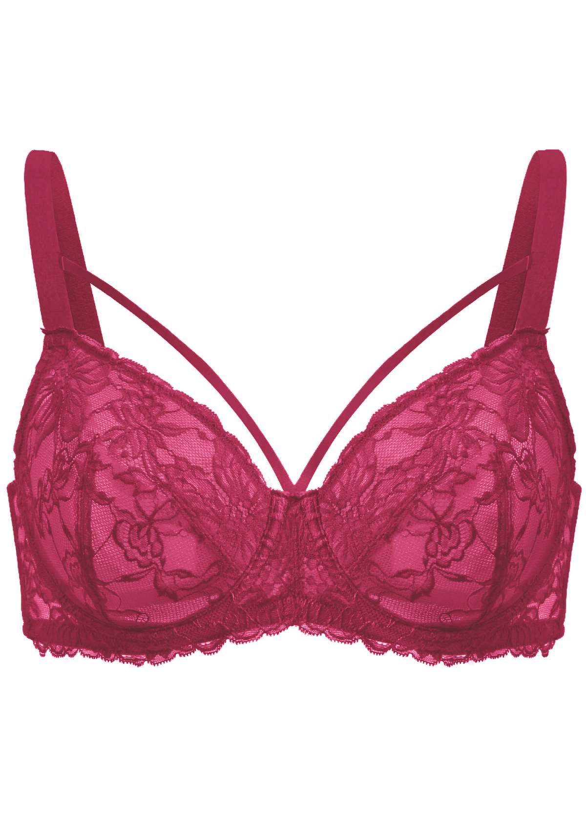 Pretty In Petals Red Unlined Strappy Lace Bra - HSIA
