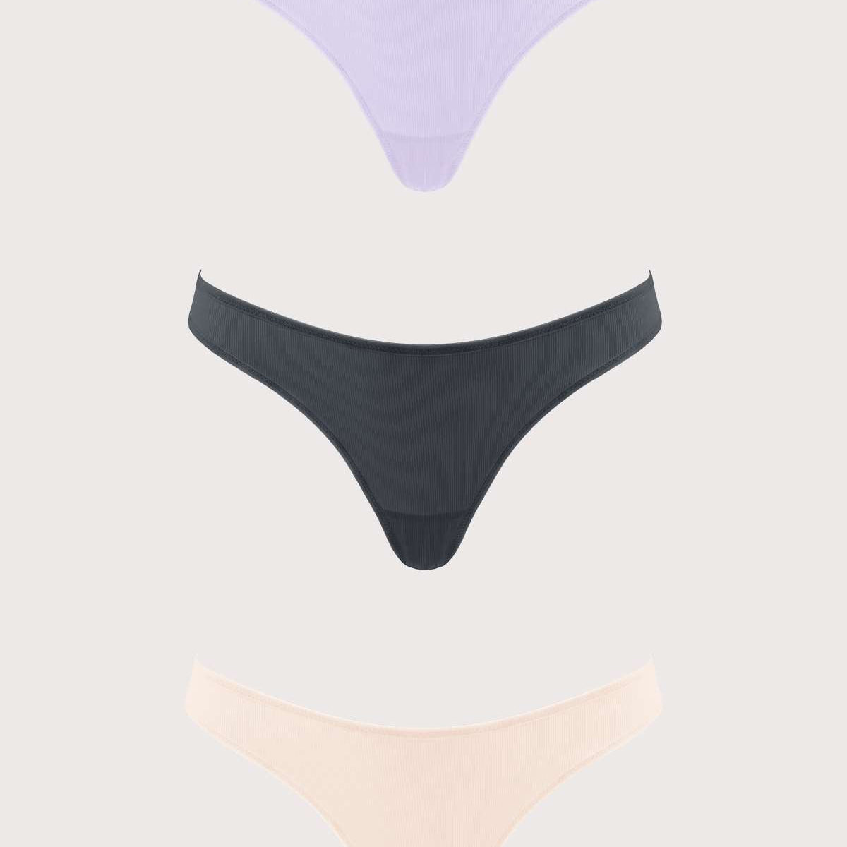 HSIA Ribbed Knit Cotton Thong Underwear 3 Pack - HSIA