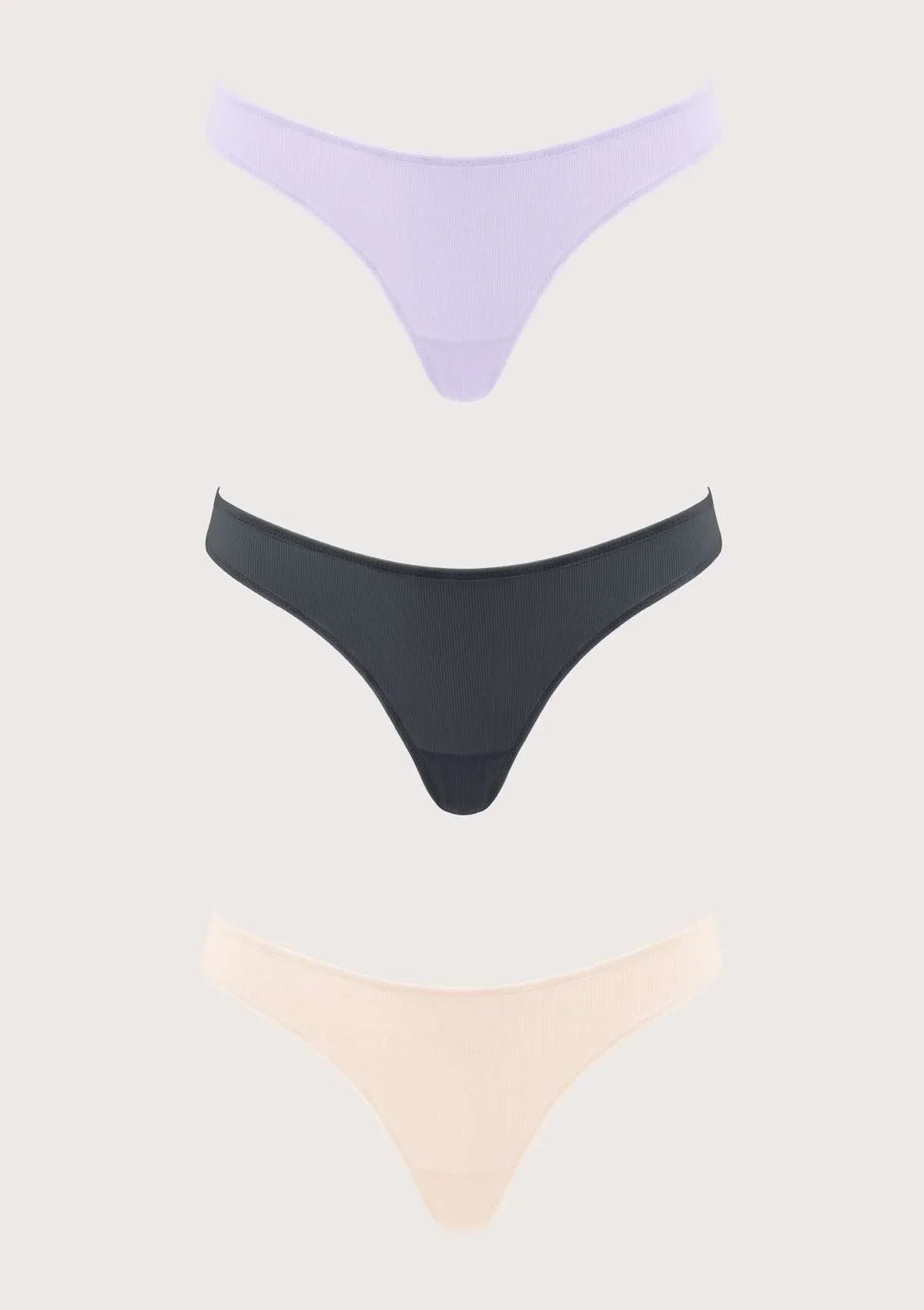 HSIA Ribbed Knit Cotton Thong Underwear 3 Pack - HSIA