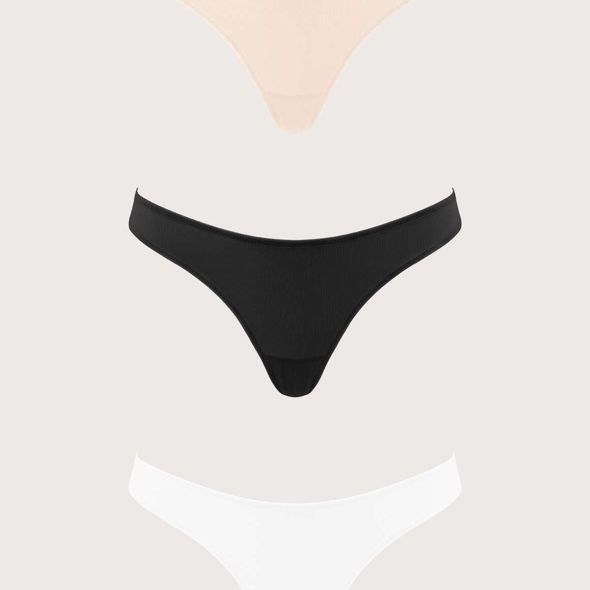 HSIA Ribbed Knit Cotton Thong Underwear 3 Pack - HSIA