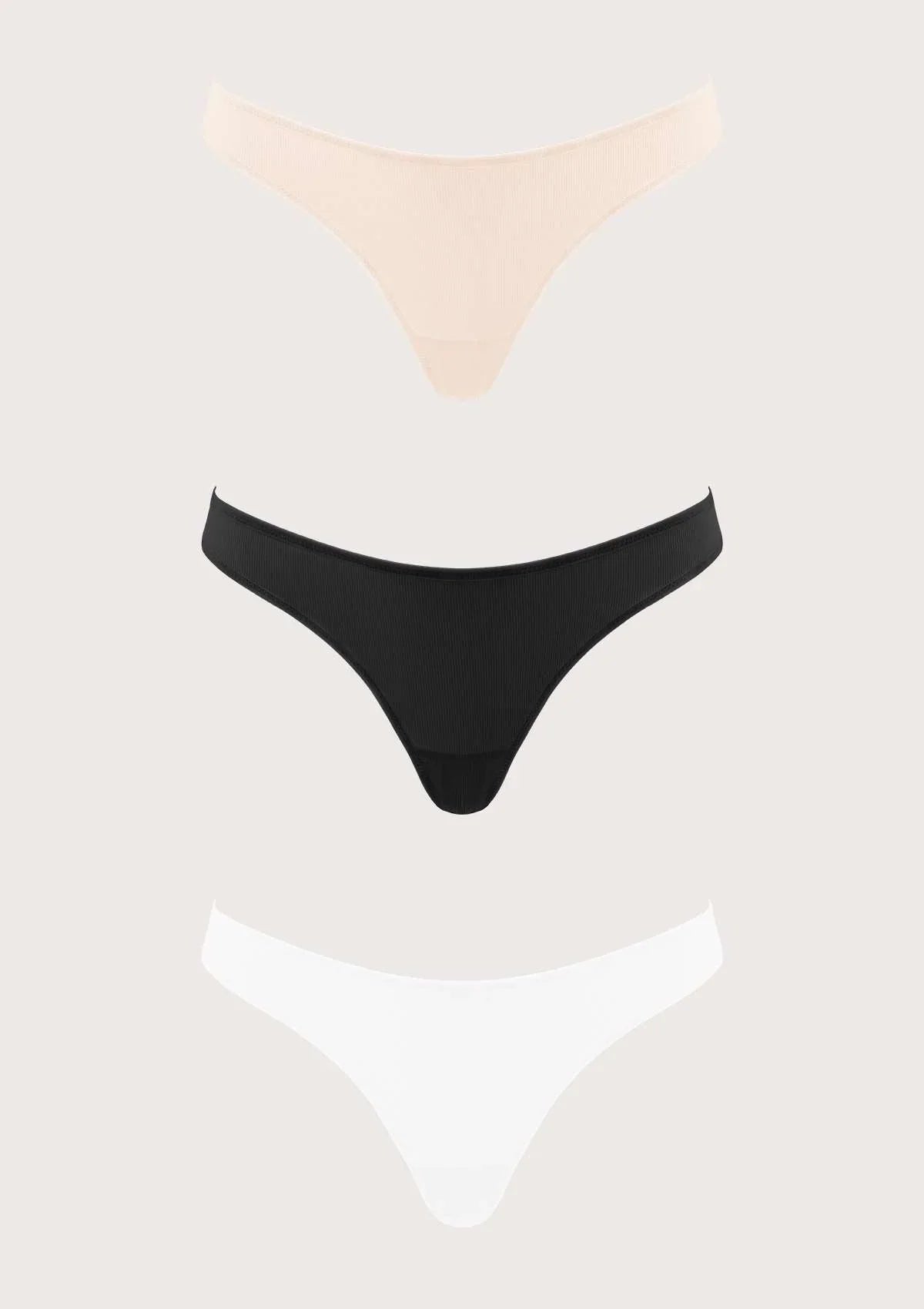 HSIA Ribbed Knit Cotton Thong Underwear 3 Pack - HSIA