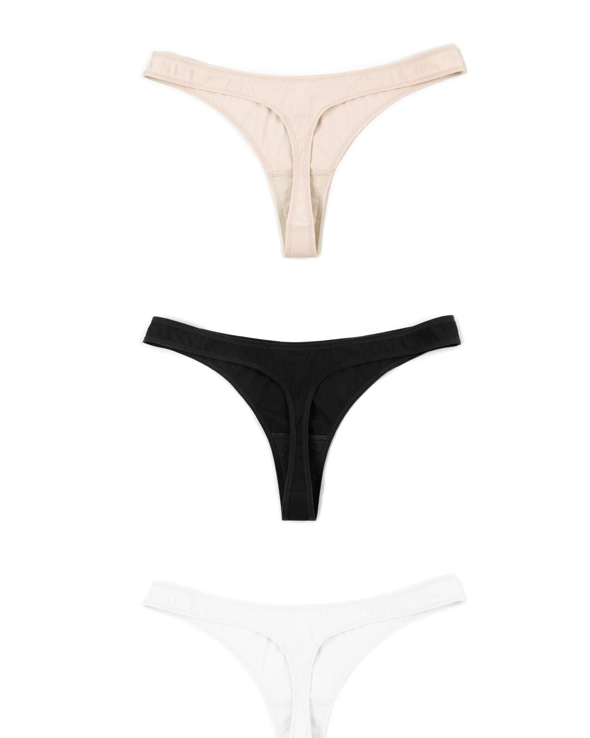 HSIA Ribbed Knit Cotton Thong Underwear 3 Pack - HSIA