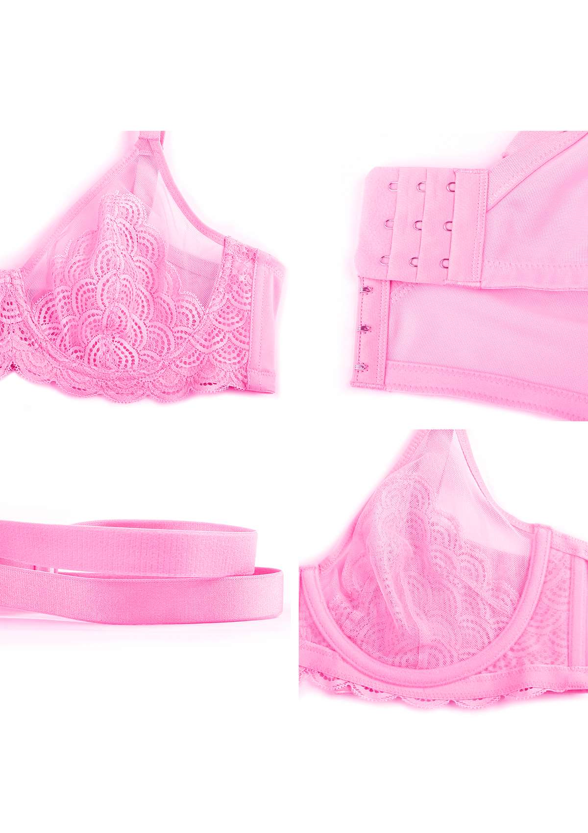 (Cardi B recommends)HSIA Mermaid Scales Lace Pink Unlined Bra - HSIA