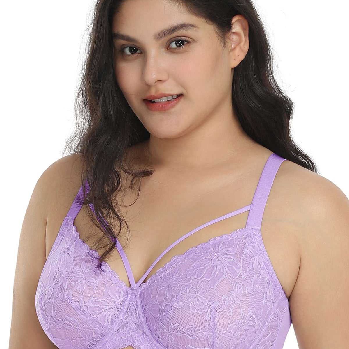 Pretty In Petals Purple Unlined Strappy Lace Underwire Bra - HSIA