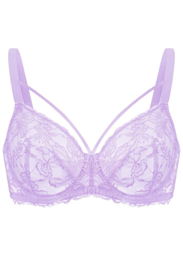 Pretty In Petals Purple Unlined Strappy Lace Underwire Bra - HSIA