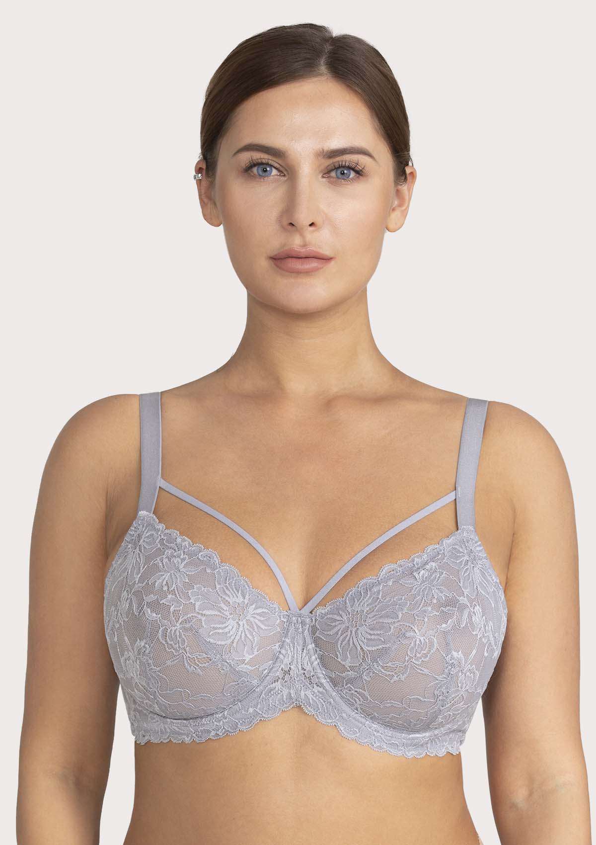 Pretty In Petals Purple Unlined Strappy Lace Underwire Bra - HSIA
