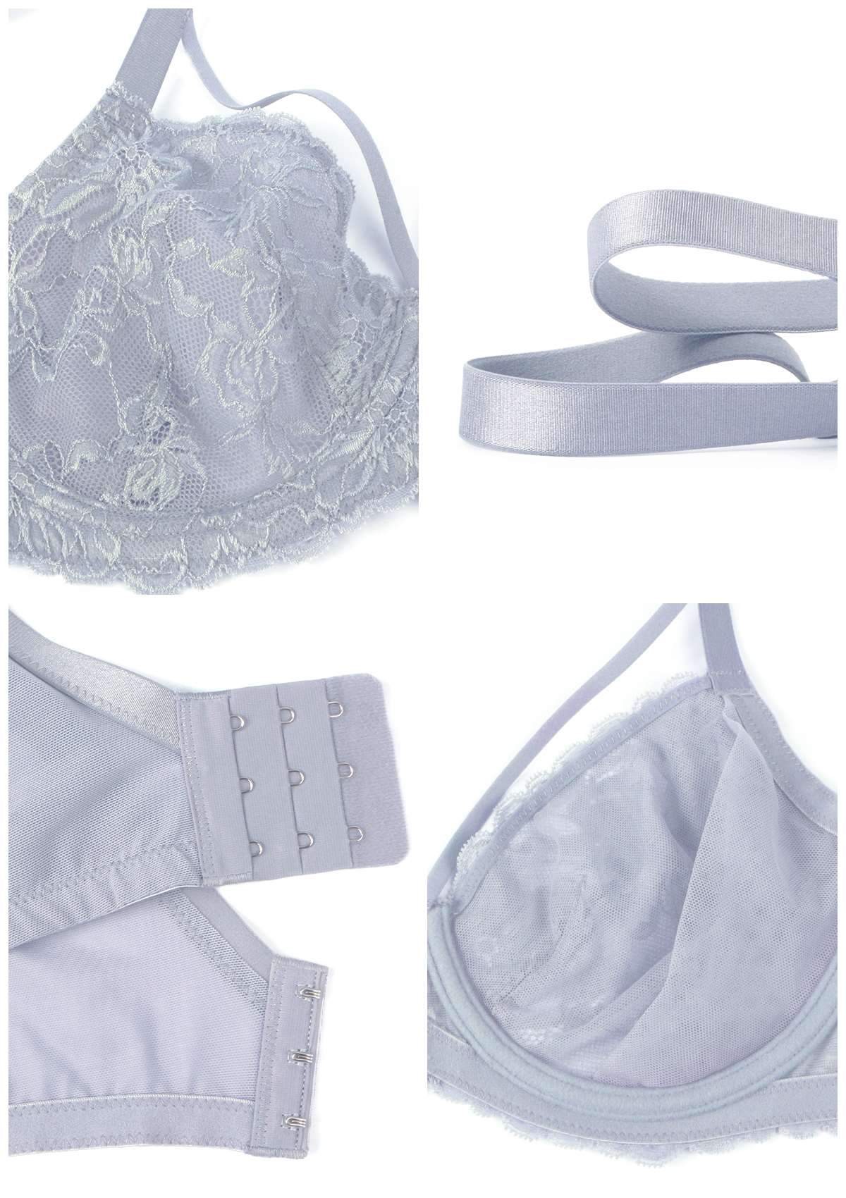 Pretty In Petals Purple Unlined Strappy Lace Underwire Bra - HSIA