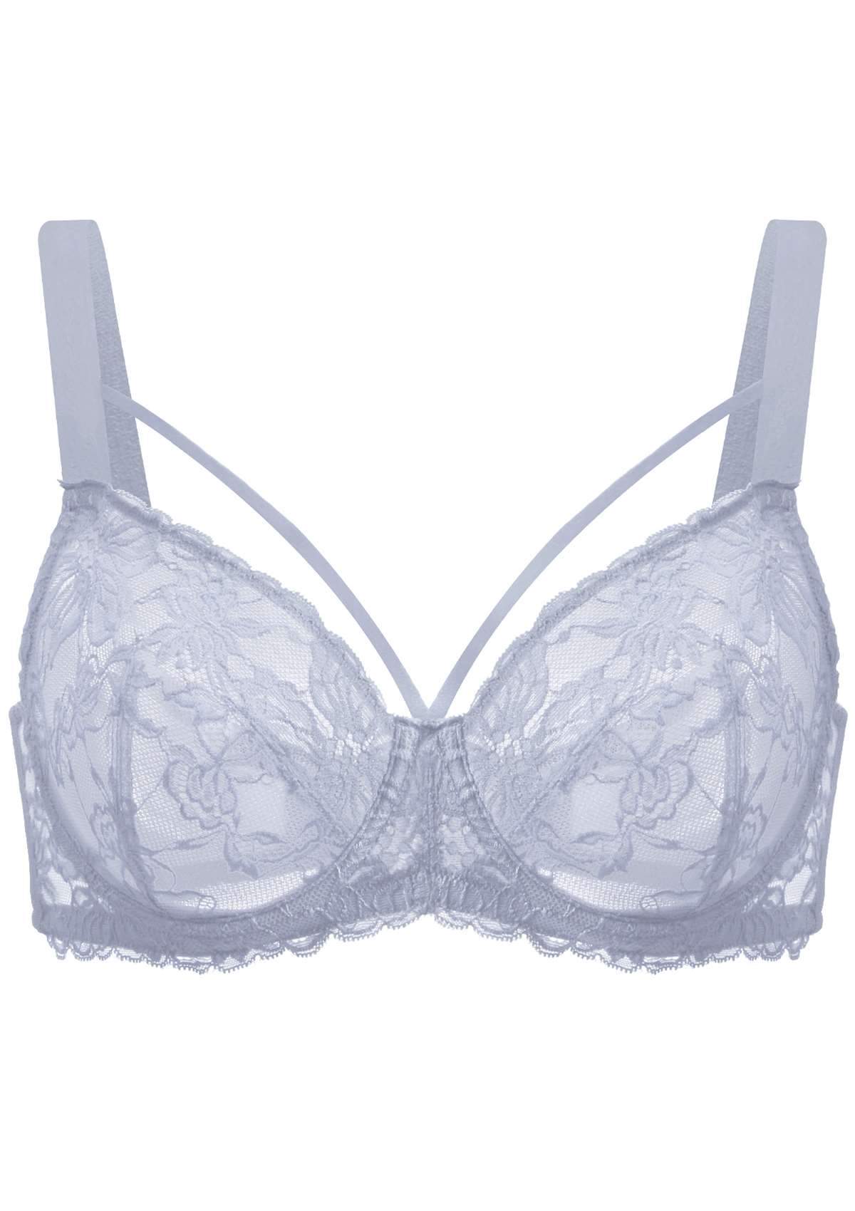 Pretty In Petals Purple Unlined Strappy Lace Underwire Bra - HSIA