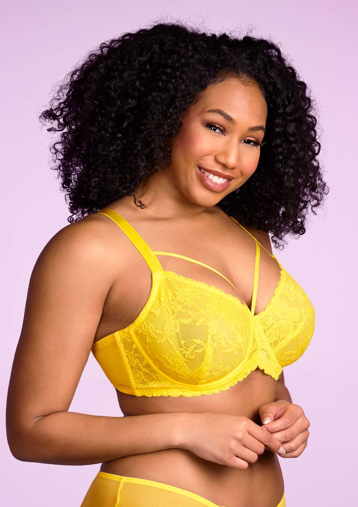 Pretty In Petals Bright Yellow Unlined Strappy Lace Bra - HSIA