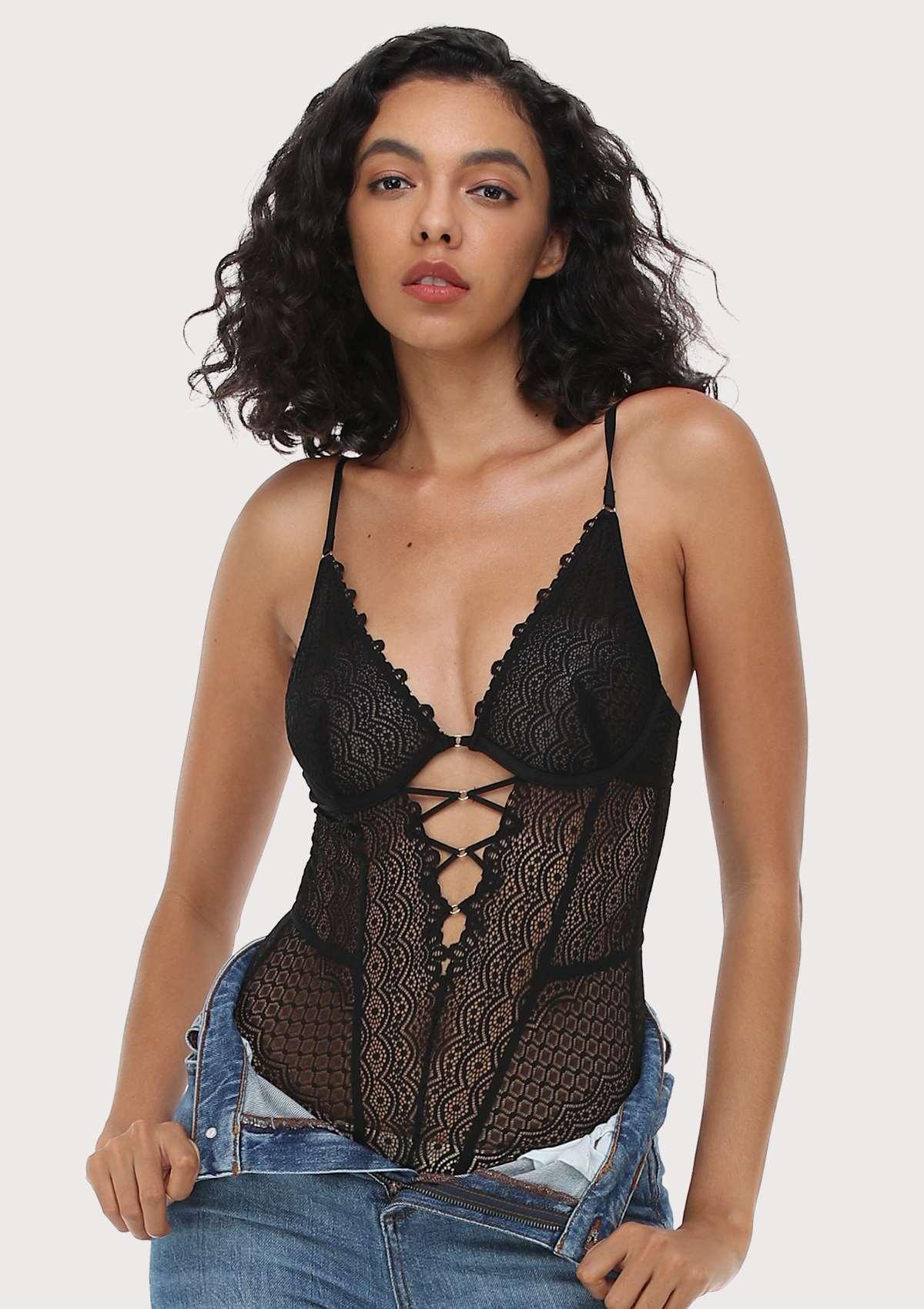 MOMSHIP Unlined Underwire Lace Low Back Teddy - HSIA
