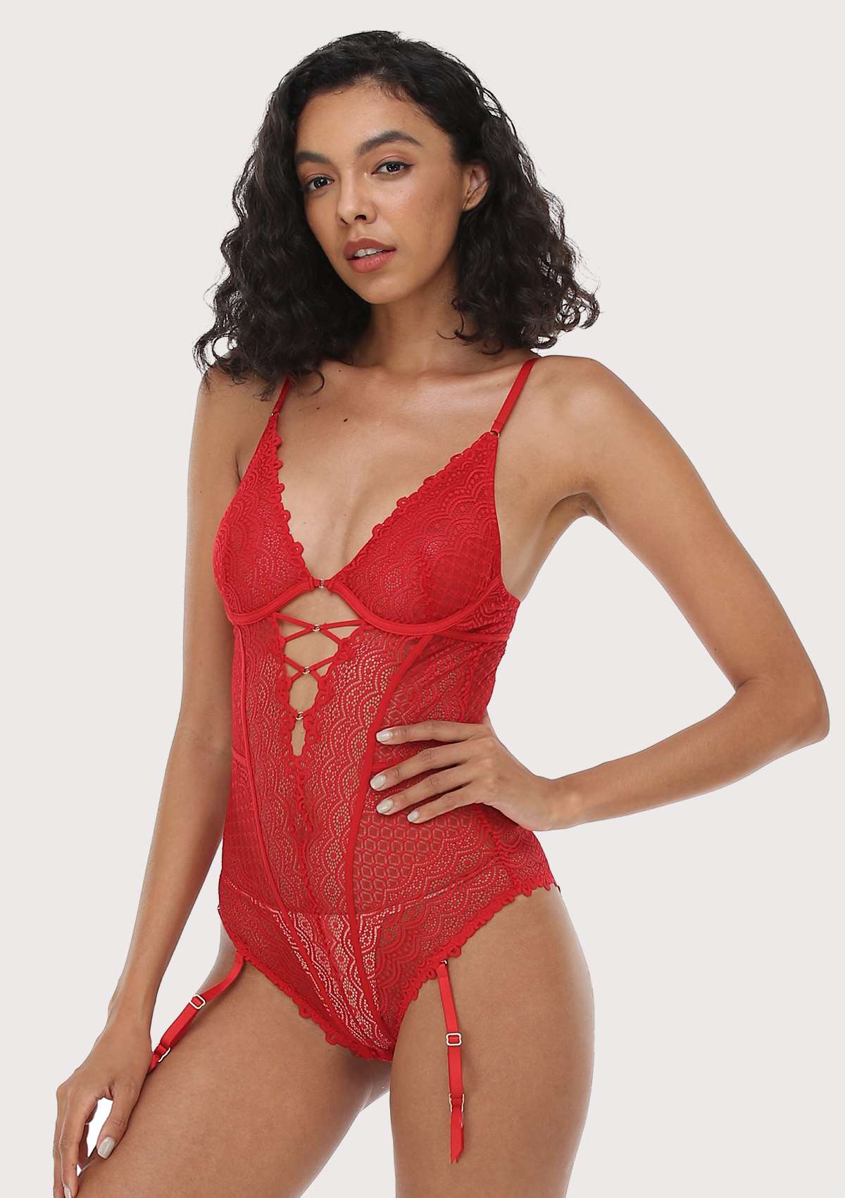 Lovelush Unlined Underwire Lace Low Back Teddy - HSIA