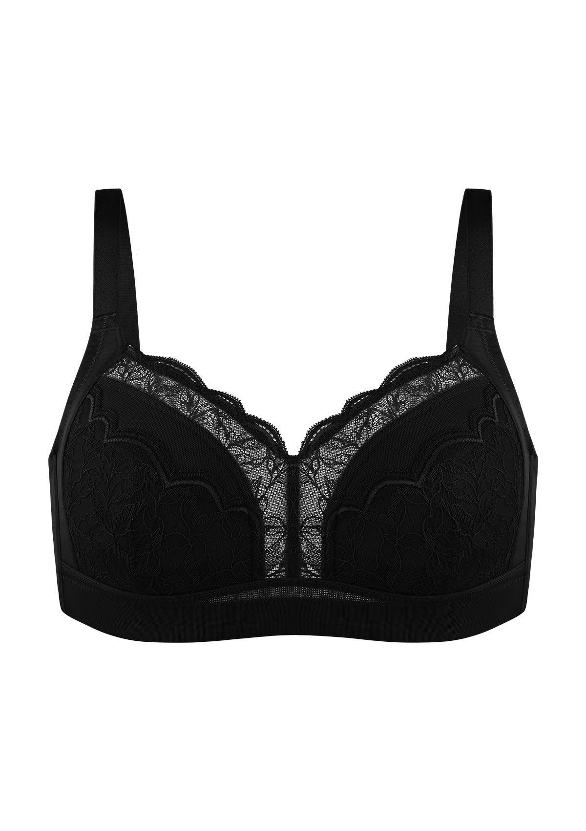 Blossom Mist Lace Trim Wireless Comfort Full Coverage Plus Size Bra - HSIA