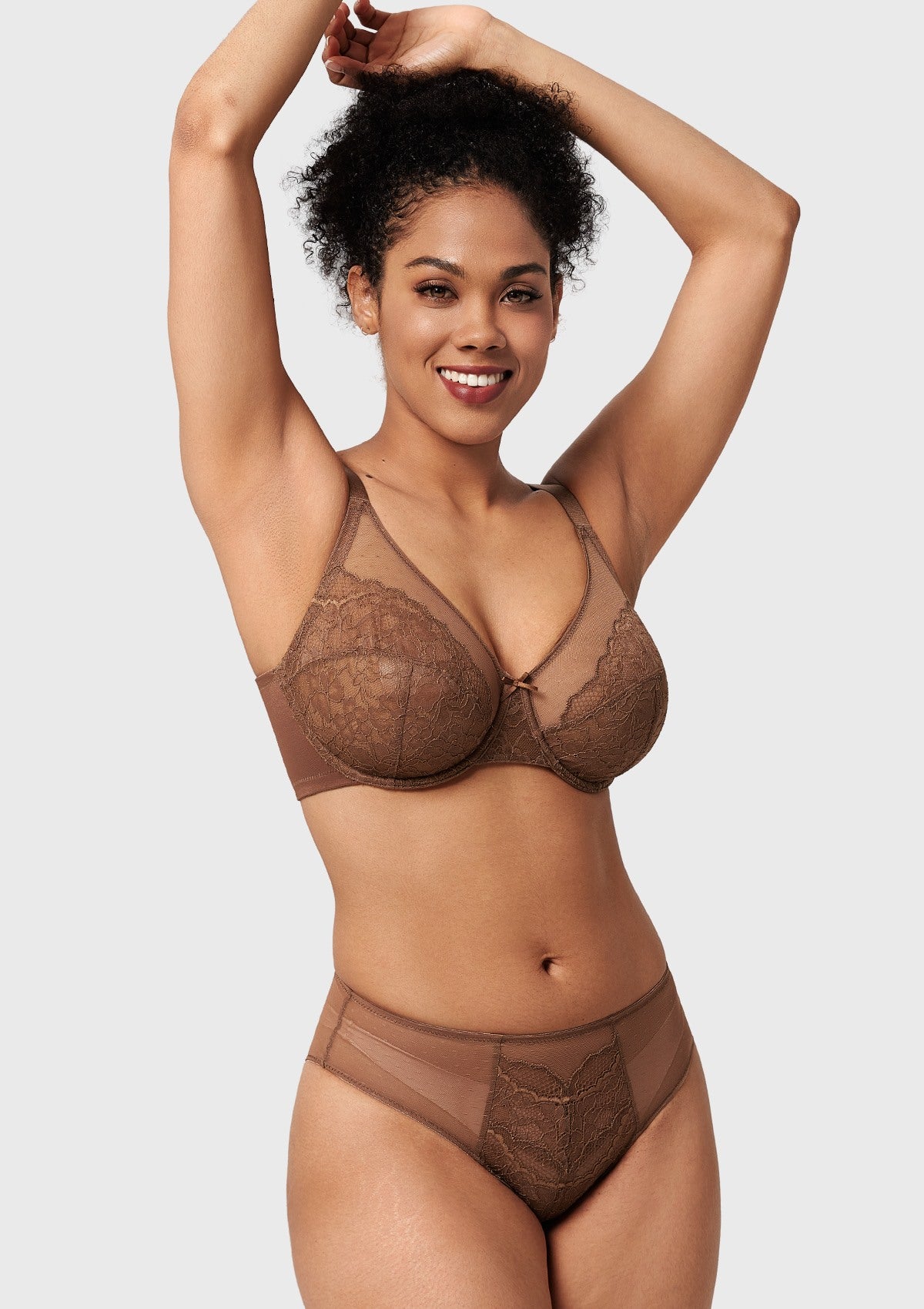 (Cardi B recommends)Enchante Cocoa Brown Lace Unlined Full Coverage Underwire Bra - HSIA
