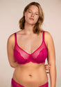 Blossom Raspberry Unlined Lace Underwire Bra Set - HSIA