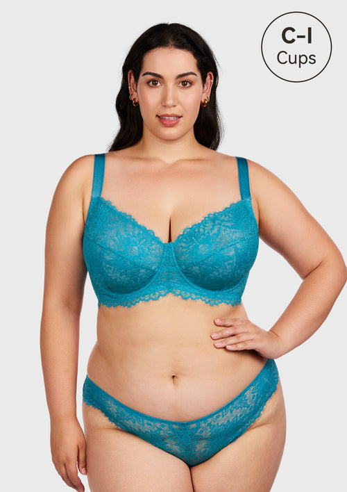HSIA Blossom Unlined Biscay Blue Lace Bra Set