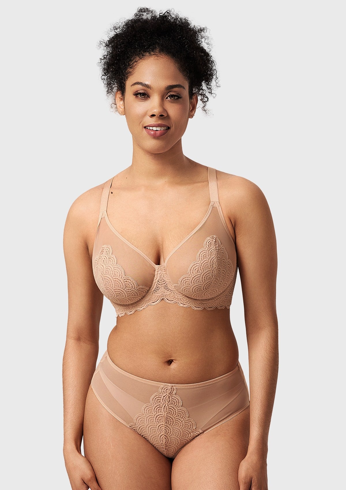 (Cardi B recommends)Mermaid Scales Lace Beige Unlined Underwire Bra - HSIA