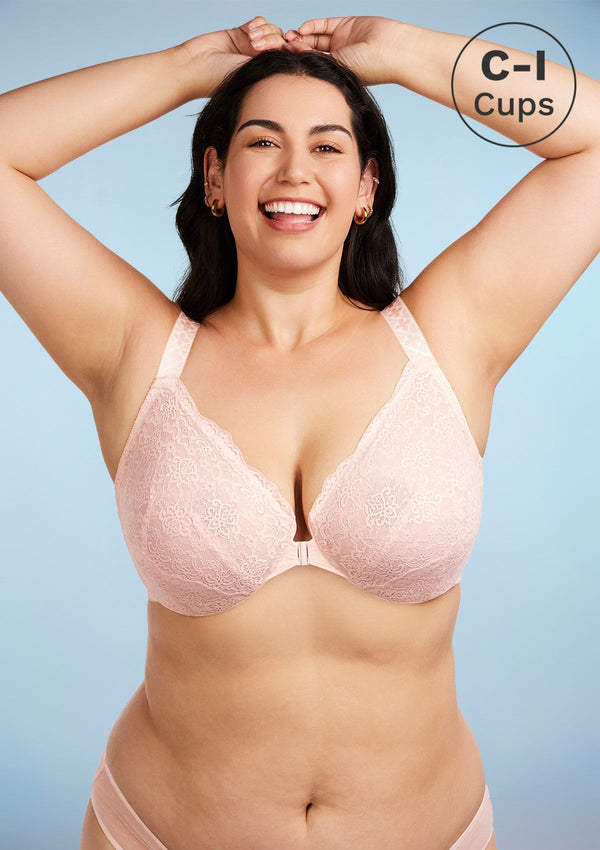 Nymphaea Front-Close Dusty Peach Lace Unlined Underwire Bra