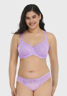 Pretty In Petals Purple Unlined Strappy Lace Underwire Bra - HSIA