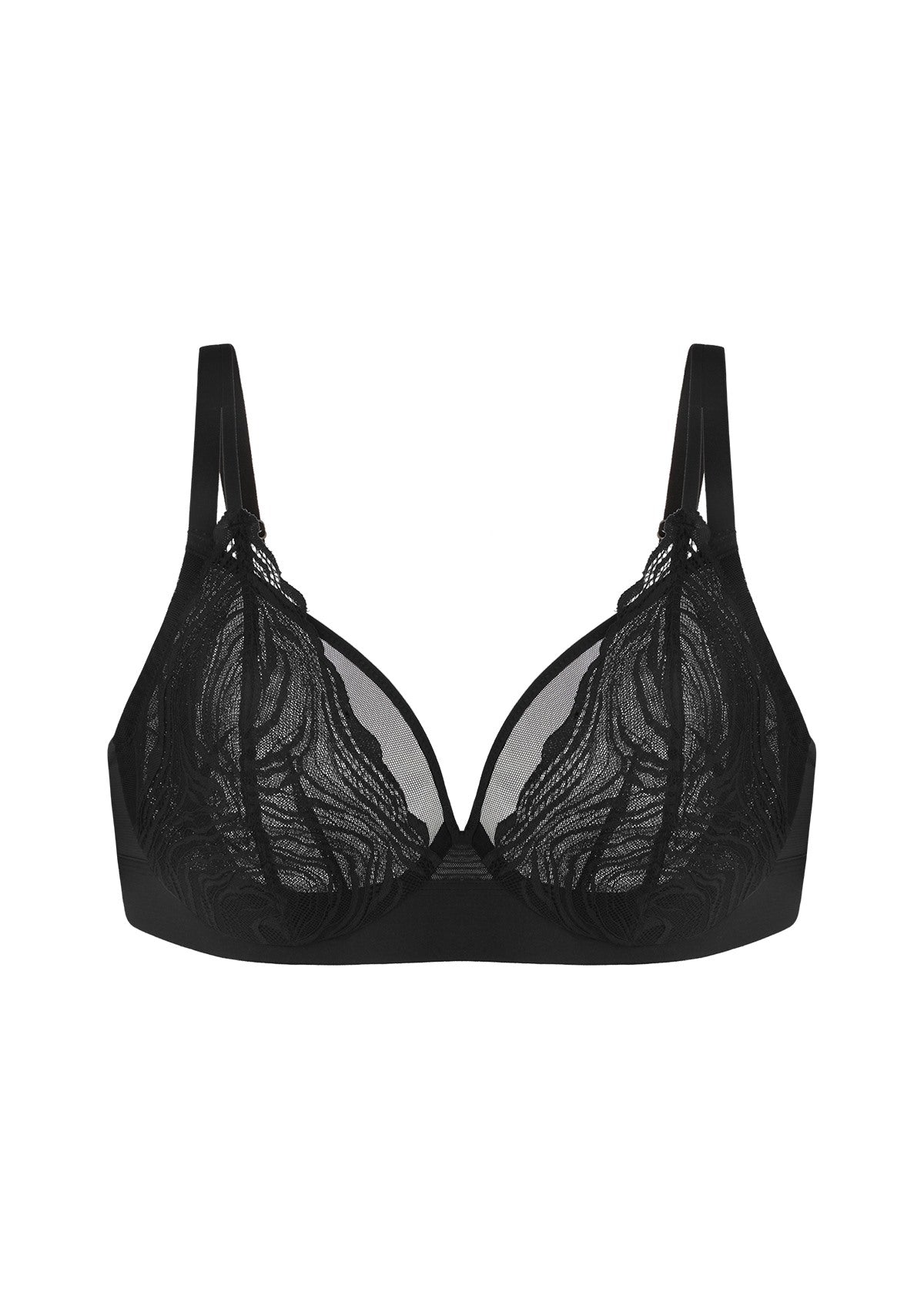 Serenata Flora Linear Lace Sheer Mesh Full Coverage Unlined Underwire Bra - HSIA