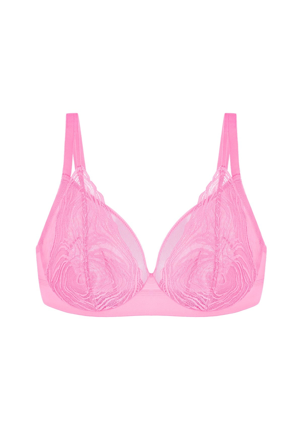 Serenata Flora Linear Lace Sheer Mesh Full Coverage Unlined Underwire Bra - HSIA