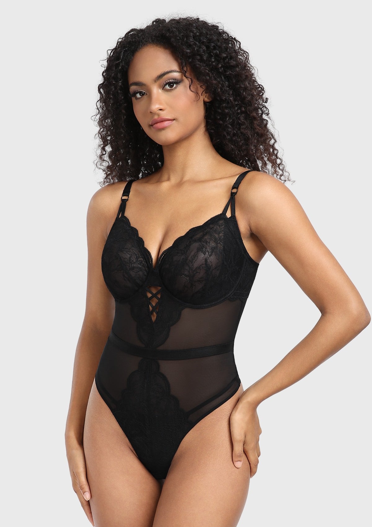 Blossom Mist Plus Size Lace Bodysuit Sexy Unlined Underwire Top Linger   HSIA