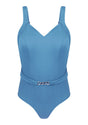 V-Neck Chain Trim One-Piece Swimwear - HSIA